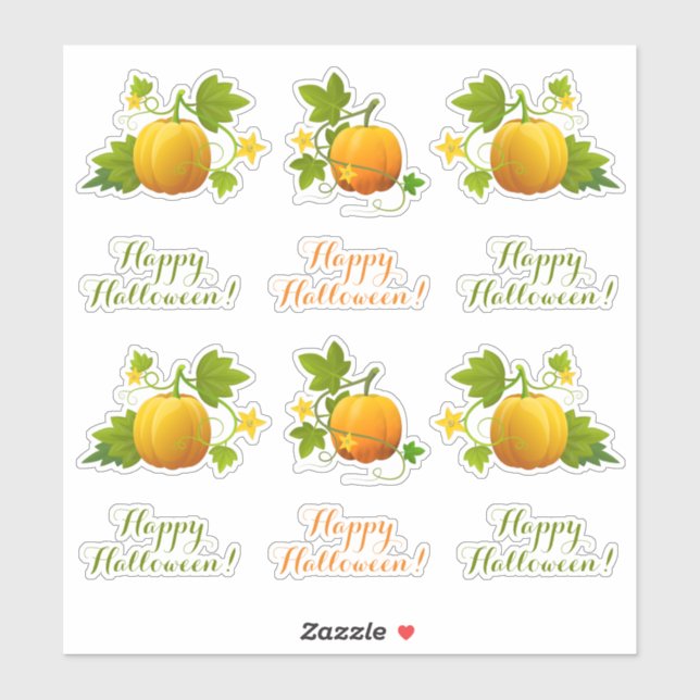 Cute Orange Pumpkins & Happy Halloween! Stickers (Sheet)