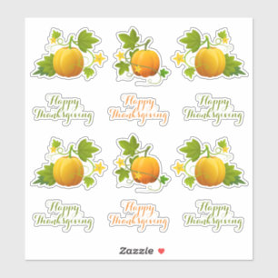 Cute Orange Pumpkins & Happy Thanksgiving Stickers