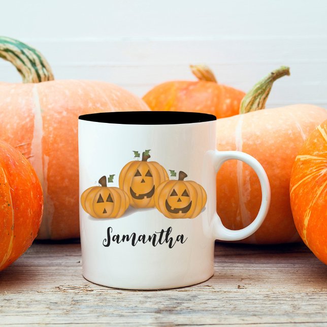 Cute Orange Pumpkins Personalised Halloween Two-Tone Coffee Mug (Creator Uploaded)