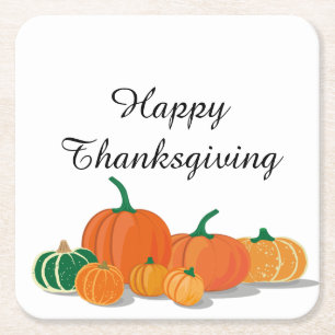 Cute Orange Pumpkins Square Paper Coaster