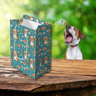 Cute Orange Puppy Flowers  Medium Gift Bag