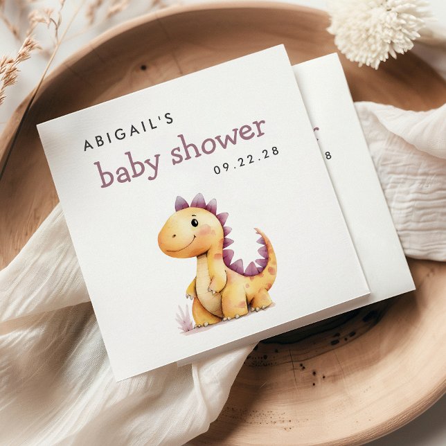 Cute Orange Purple Dinosaur Baby Shower Napkin (Creator Uploaded)