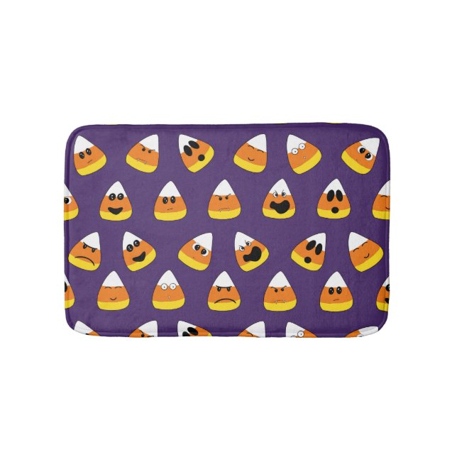Cute Orange Purple Halloween Emoji Candy Corn Bath Mat (Front)