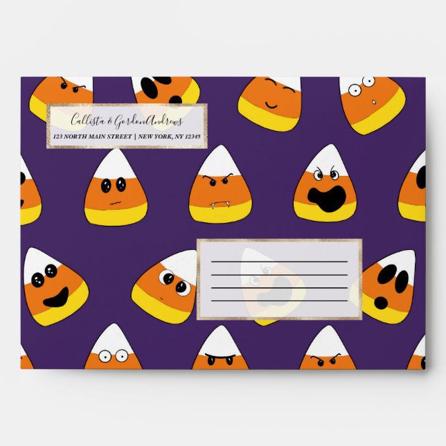 Cute Orange Purple Halloween Emoji Candy Corn Envelope (Front)