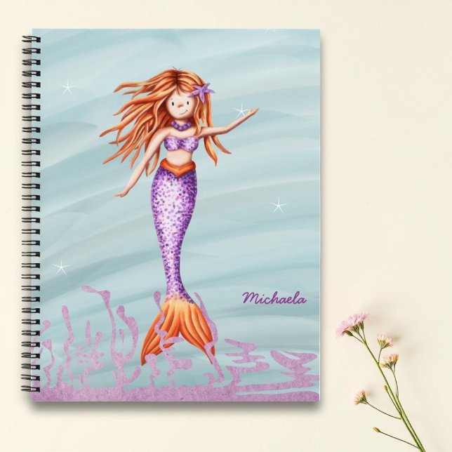 Cute Orange Purple Mermaid Illustration Notebook (Creator Uploaded)