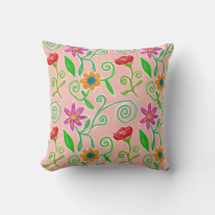 Cute Orange, Red & Purple Floral Pattern Cushion