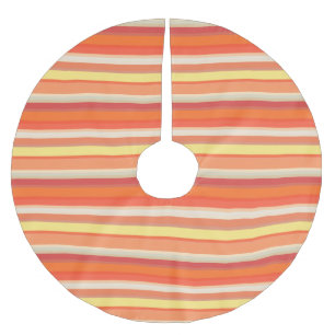 Cute orange red stripes  brushed polyester tree skirt