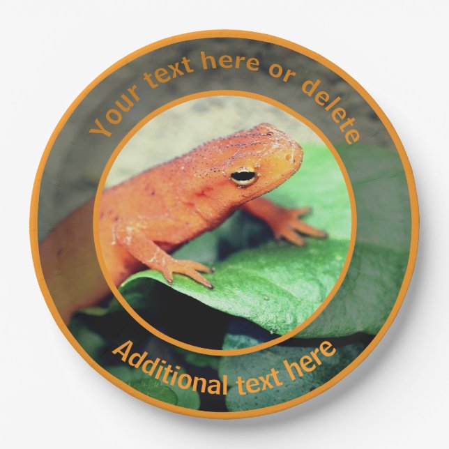 Cute Orange Salamander Nature Personalised Party Paper Plate (Front)