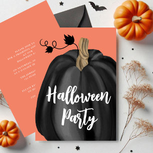 Cute Orange Script Pumpkin Halloween Party  Invitation