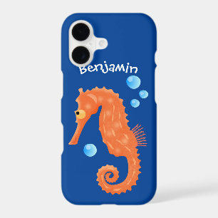 Cute orange seahorse bubbles cartoon illustration