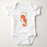Cute orange seahorse bubbles cartoon illustration