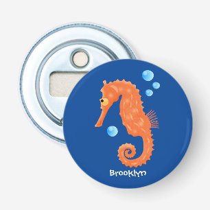 Cute orange seahorse bubbles cartoon illustration bottle opener