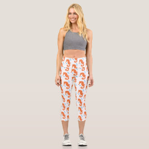 Cute orange seahorse bubbles cartoon illustration capri leggings