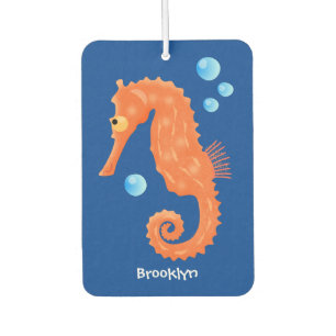 Cute orange seahorse bubbles cartoon illustration car air freshener