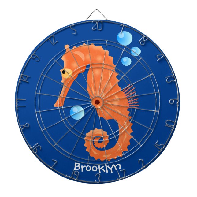 Cute orange seahorse bubbles cartoon illustration dartboard (Front)