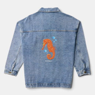 Cute orange seahorse bubbles cartoon illustration denim jacket