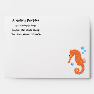 Cute orange seahorse bubbles cartoon illustration envelope