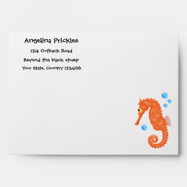 Cute orange seahorse bubbles cartoon illustration envelope (Front)