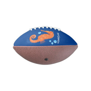 Cute orange seahorse bubbles cartoon illustration football