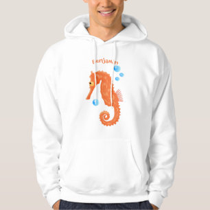 Cute orange seahorse bubbles cartoon illustration hoodie