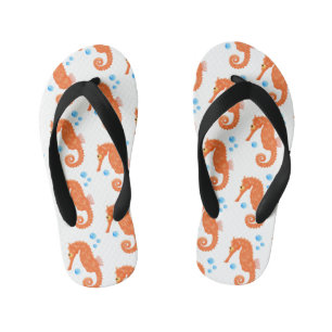 Cute orange seahorse bubbles cartoon illustration kid's thongs