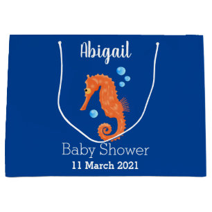 Cute orange seahorse bubbles cartoon illustration large gift bag