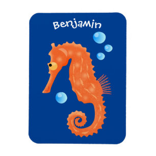 Cute orange seahorse bubbles cartoon illustration magnet