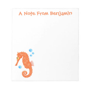 Cute orange seahorse bubbles cartoon illustration notepad