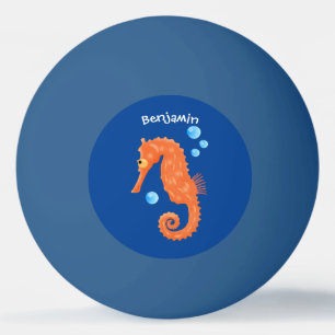 Cute orange seahorse bubbles cartoon illustration ping pong ball