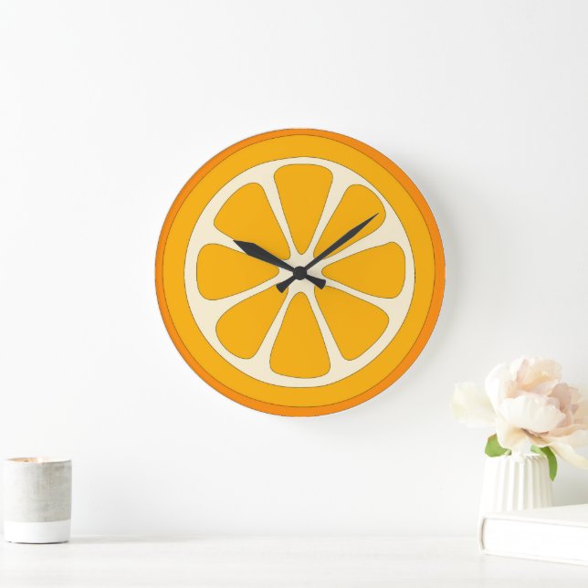 Cute Orange Slice Simple Minimalist Kitchen Large Clock (Home)