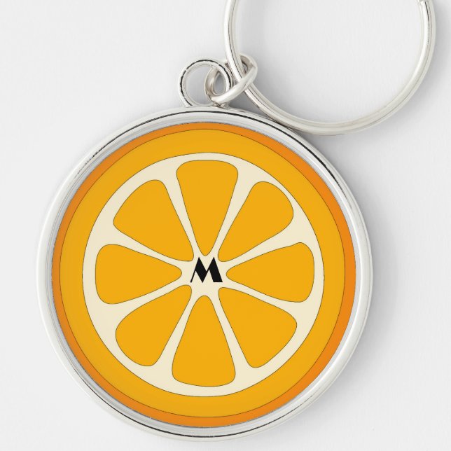 Cute Orange Slice Simple Minimalist Monogrammed  Key Ring (Front)