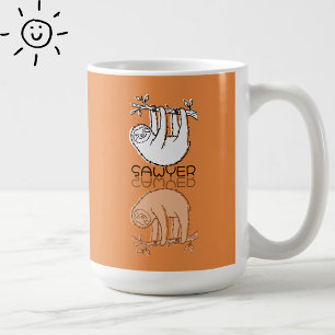 Cute Orange Sloth Reflection Doodle Custom Name Coffee Mug