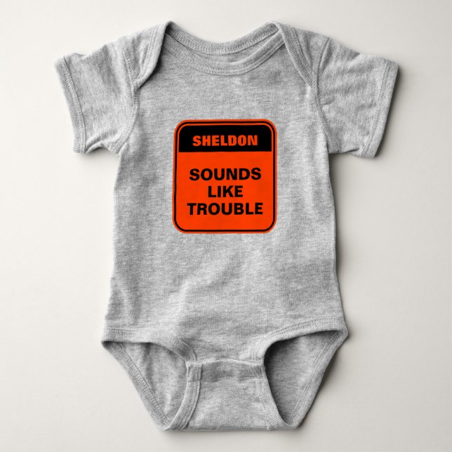 Cute orange sounds like trouble personalised baby bodysuit (Front)