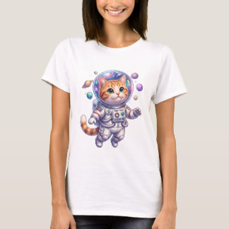 Cute Orange Space Kitten Astronaut with Planets an T-Shirt