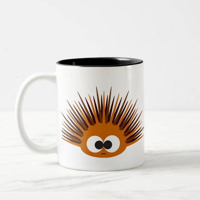 Cute Orange Spiny Sea Urchin Two-Tone Coffee Mug (Left)