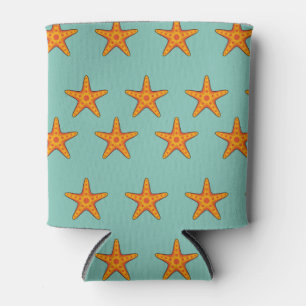 Cute Orange Starfish Cartoon Can Cooler