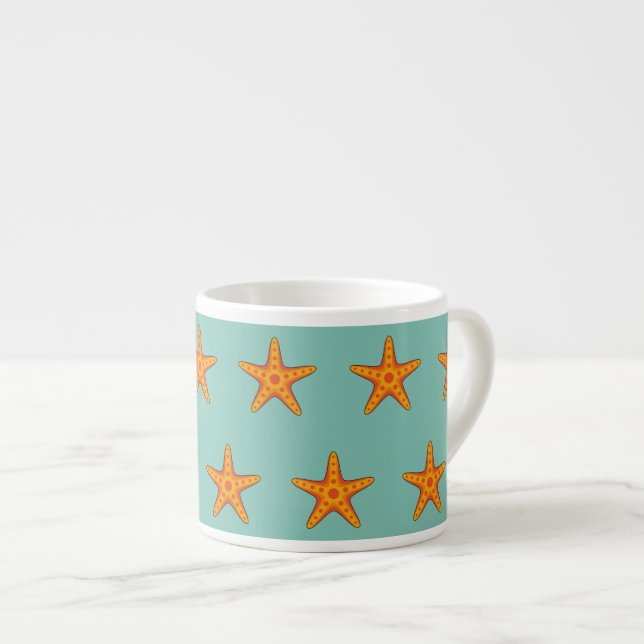 Cute Orange Starfish Cartoon Espresso Cup (Front Right)