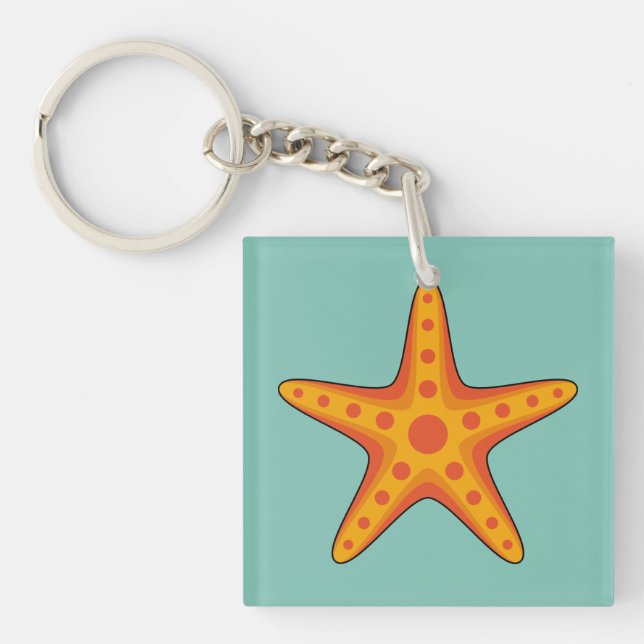 Cute Orange Starfish Cartoon Key Ring (Front)