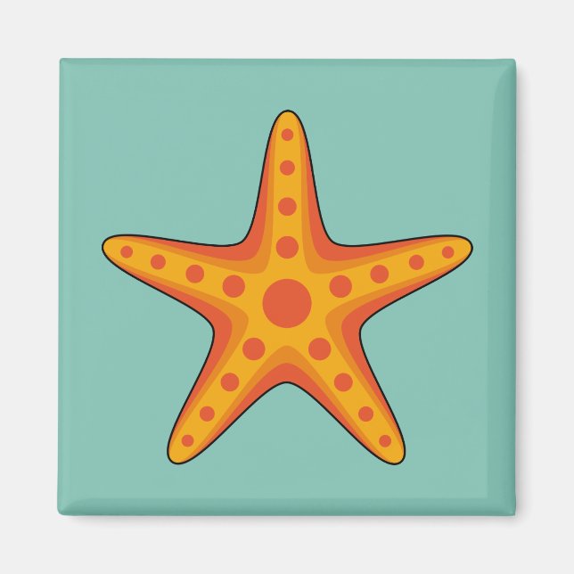 Cute Orange Starfish Cartoon Magnet (Front)