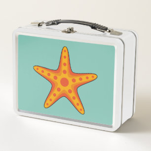 Cute Orange Starfish Cartoon Metal Lunch Box