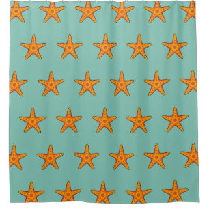 Cute Orange Starfish Cartoon Shower Curtain