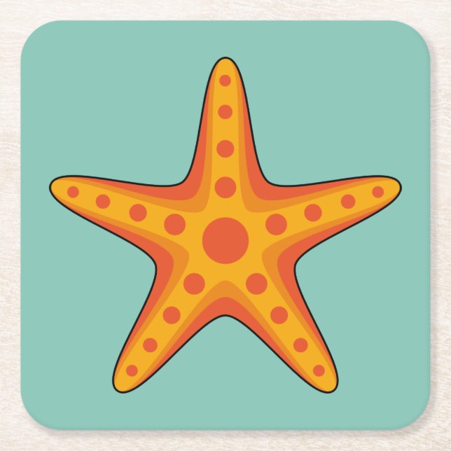 Cute Orange Starfish Cartoon Square Paper Coaster (Front)