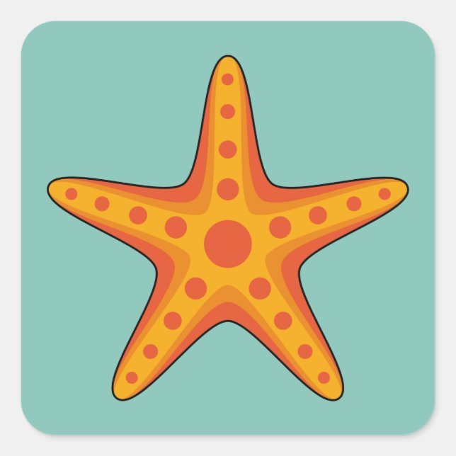 Cute Orange Starfish Cartoon Square Sticker (Front)