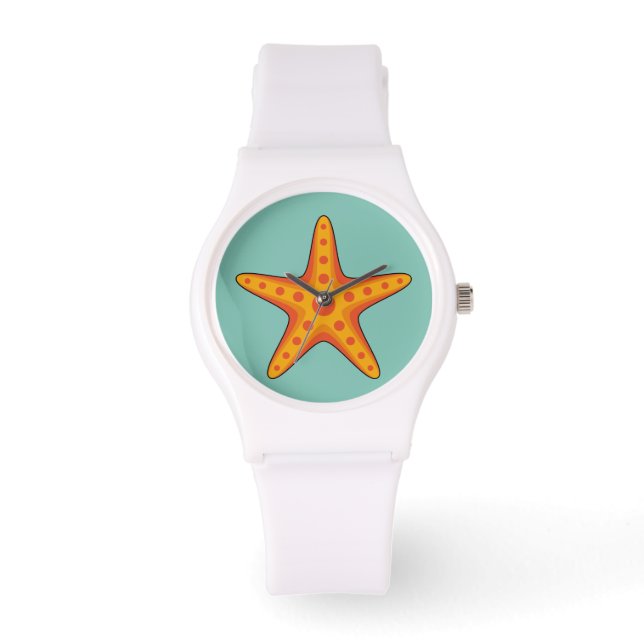 Cute Orange Starfish Cartoon Watch (Front)