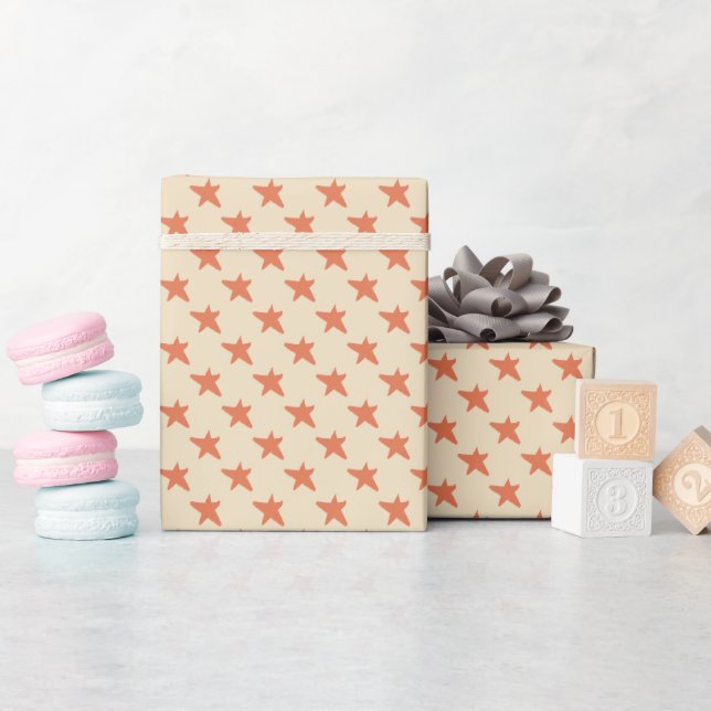 Cute Orange stars pattern Wrapping Paper (Baby Shower)