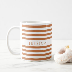 Cute Orange Stripes Pattern Name Coffee Mug