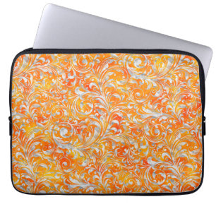 Cute orange swirl floral design laptop sleeve