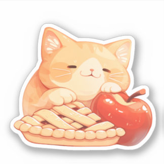 Cute Orange Tabby Cat and Apple Pie Sticker
