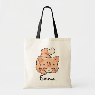 Cute Orange Tabby Cat Custom Name Tote Bag