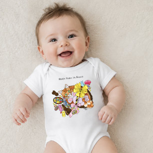 Cute Orange Tabby Cat Easter Basket Eggs Baby Bodysuit